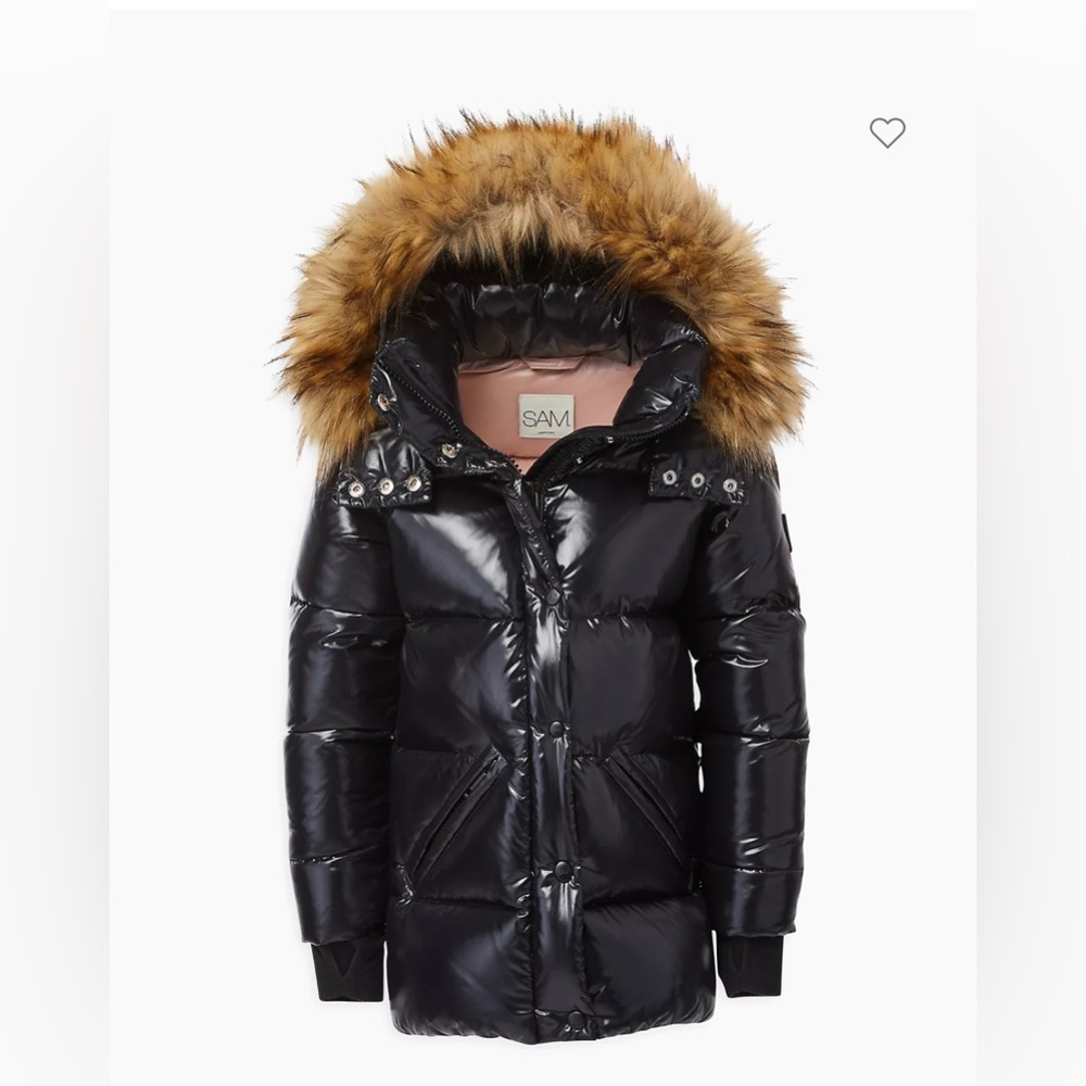 Girls sz 12 hooded Sam puffer w fur trim. Thumbhole trim sleeves. Like new!